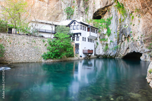 Blagaj Tekke is a lodge established in Mostar region of Bosnia and Herzegovina near the city center of Blagaj, at the source of the Buna River. photo