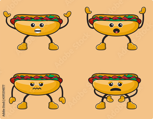 Illustration vector graphic cartoon character of Hotdog. Angry ,sad, suprised emotions.