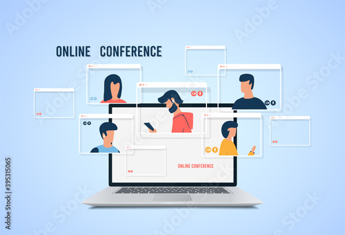 Video conference call. Online webinar. Vector illustration
