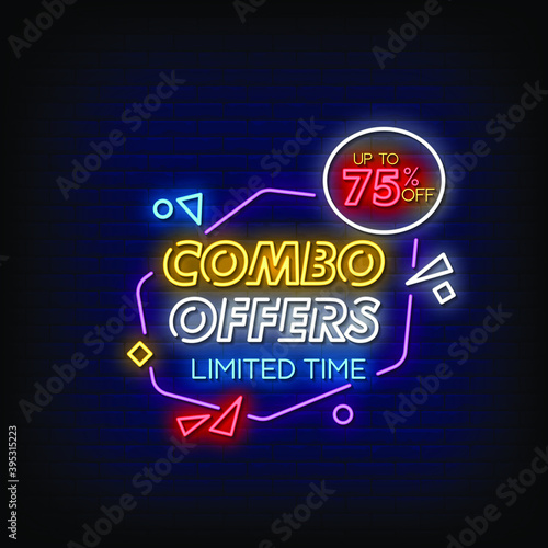 Combo Offers Neon Signs Style Text Vector
