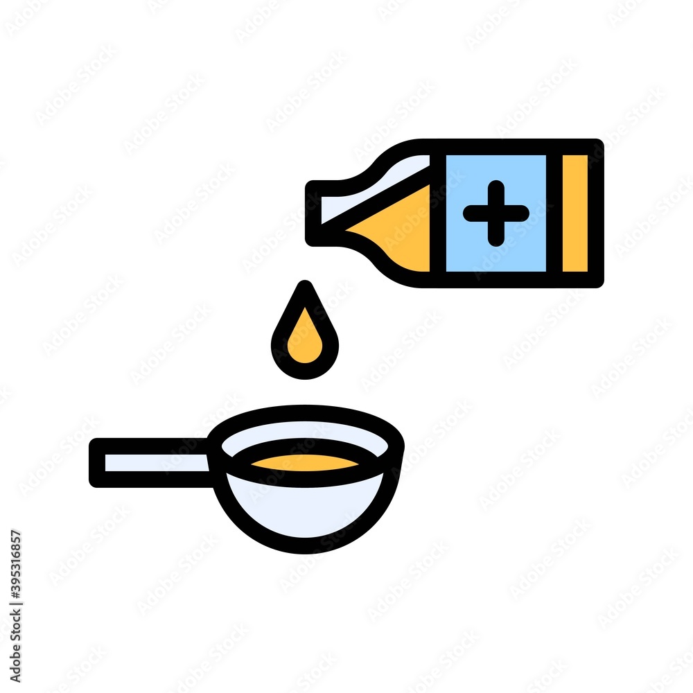 sickness and disease related medicine bottle with spoon vectors with editable stroke,