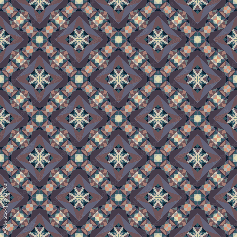 Geometric seamless pattern, abstract colorful background, trendy ornament, fashion print small shapes, vector texture.