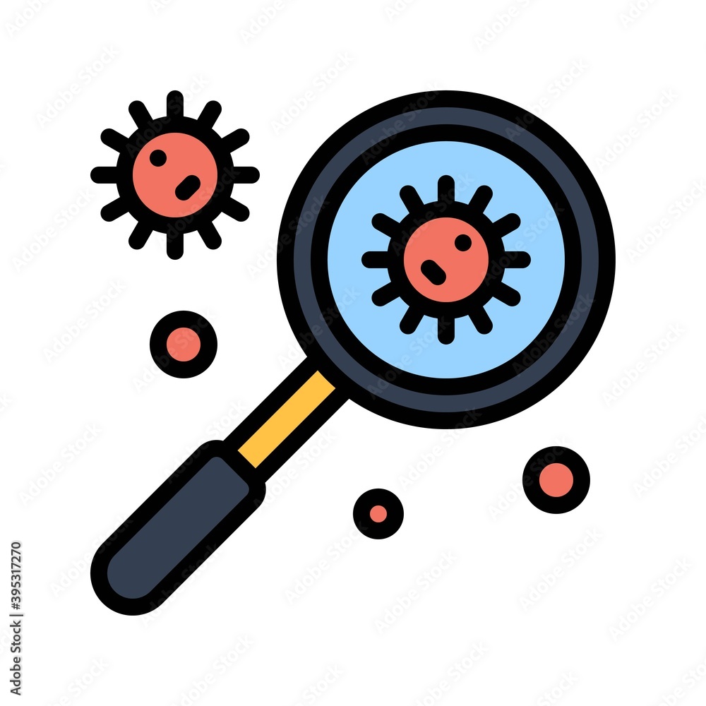 sickness and disease related virus with magnifying glass vectors with editable stroke,