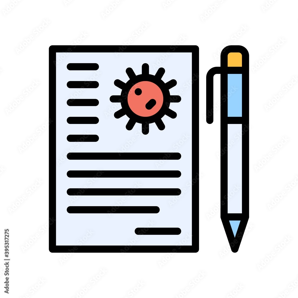 sickness and disease related note pad or medicine pad with pen vectors with editable stroke,