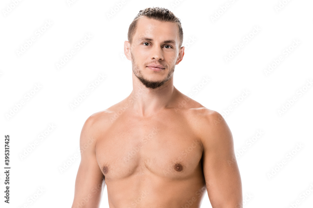 Fototapeta premium sexy shirtless man posing isolated on white, stock image