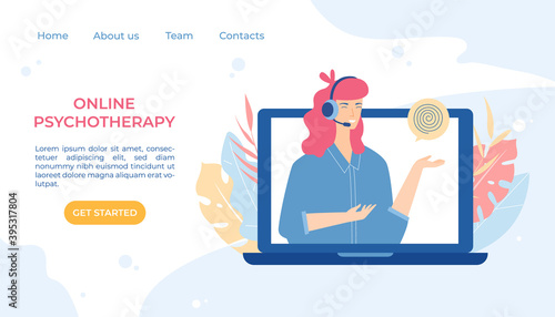 Online psychotherapy concept. Psychological counseling. Vector illustration.