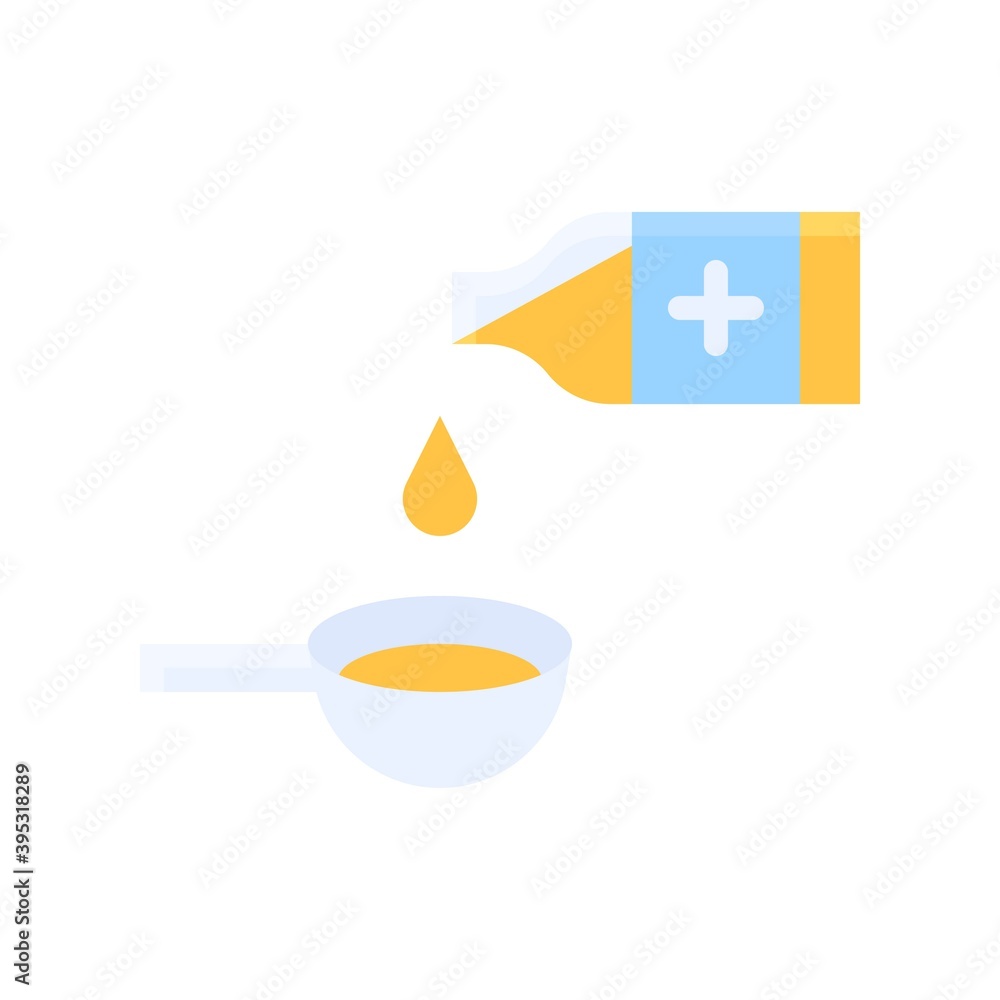 sickness and disease related medicine bottle with spoon vectors in flat style,