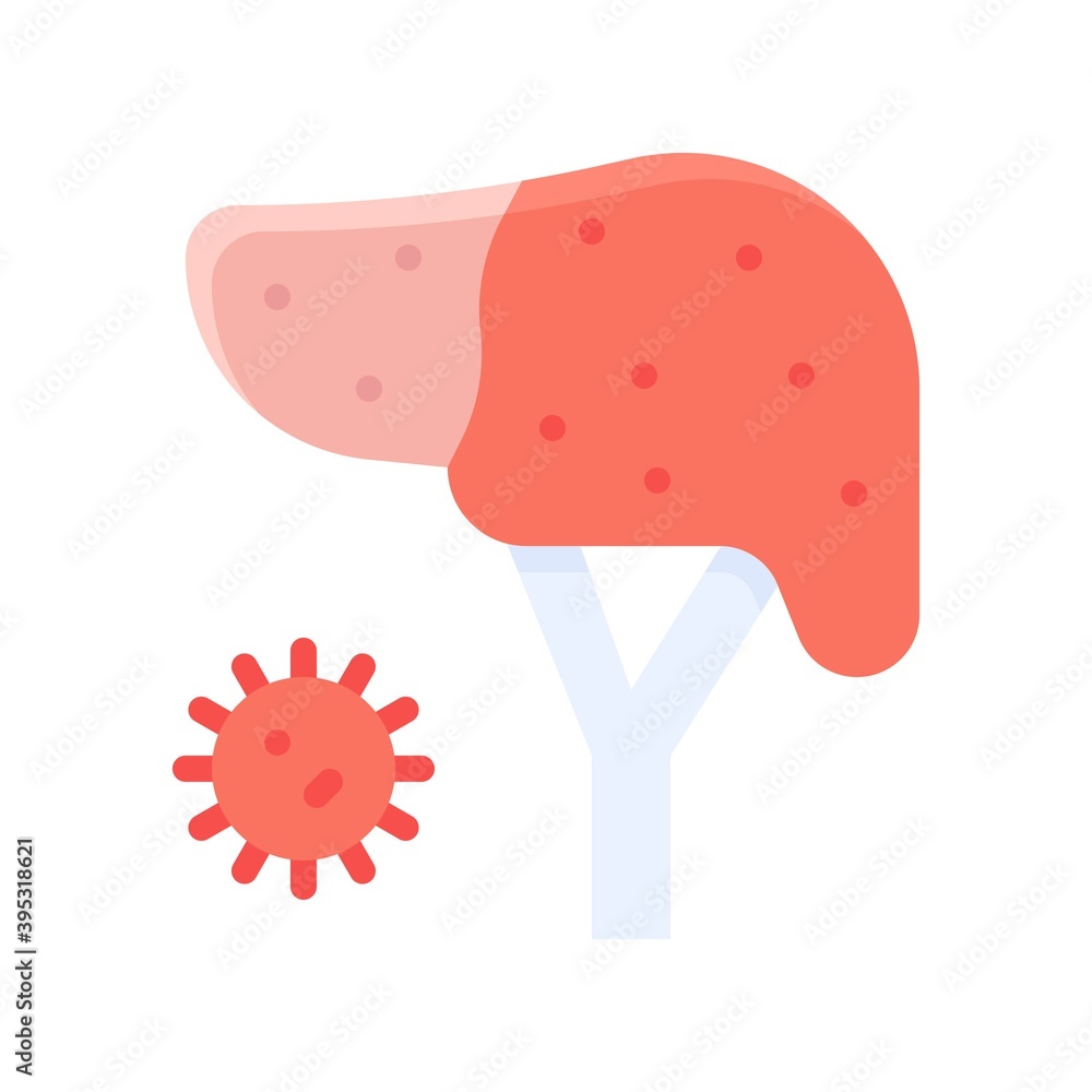 sickness and disease related liver disease with virus vectors in flat style,