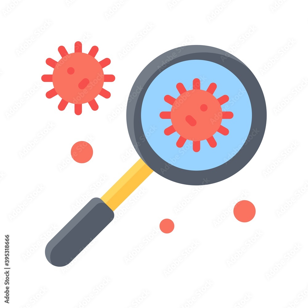 sickness and disease related virus with magnifying glass vectors in flat style,