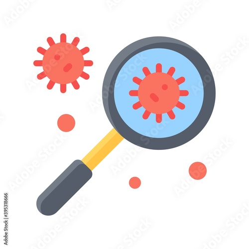sickness and disease related virus with magnifying glass vectors in flat style,