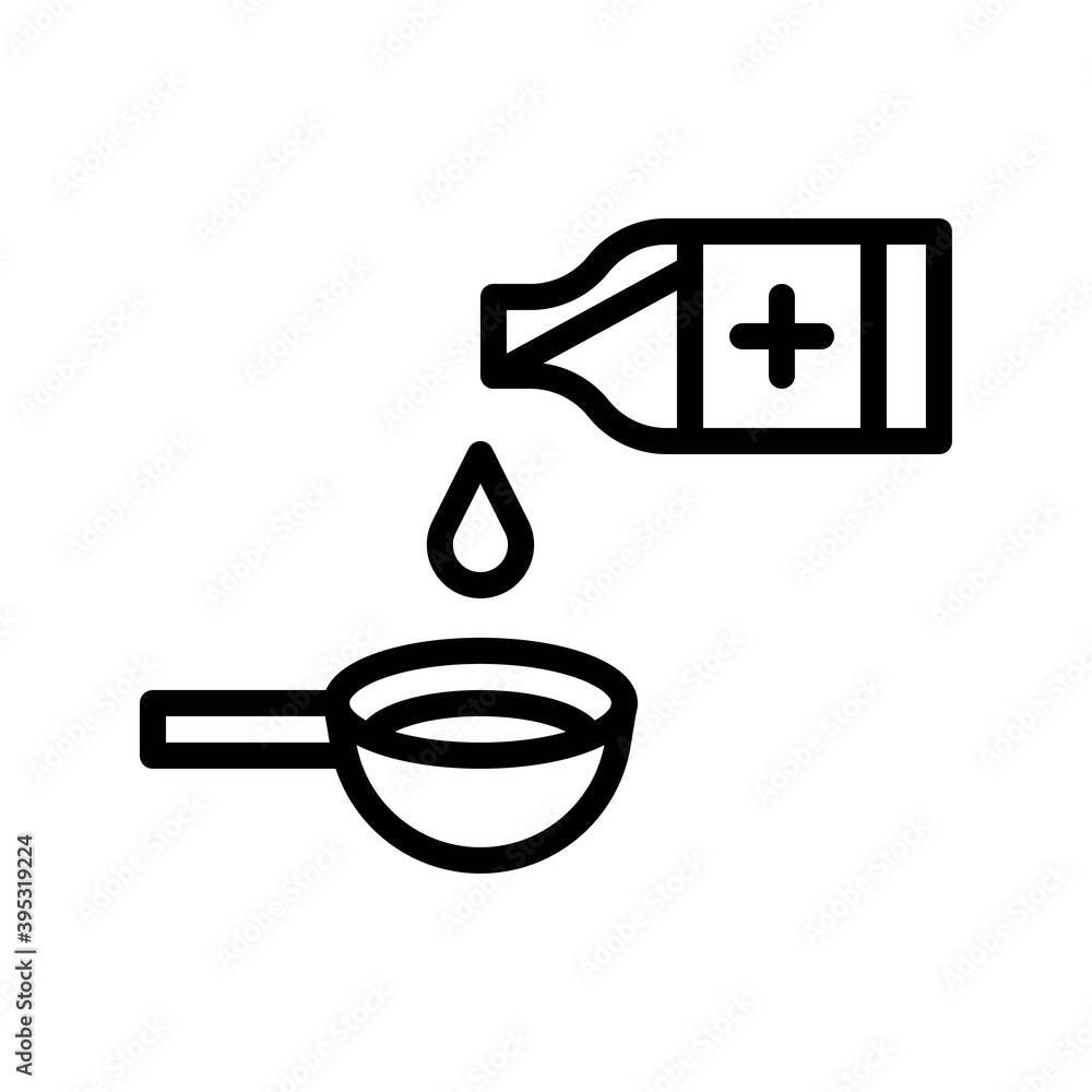 sickness and disease related medicine bottle with spoon vectors in lineal style,