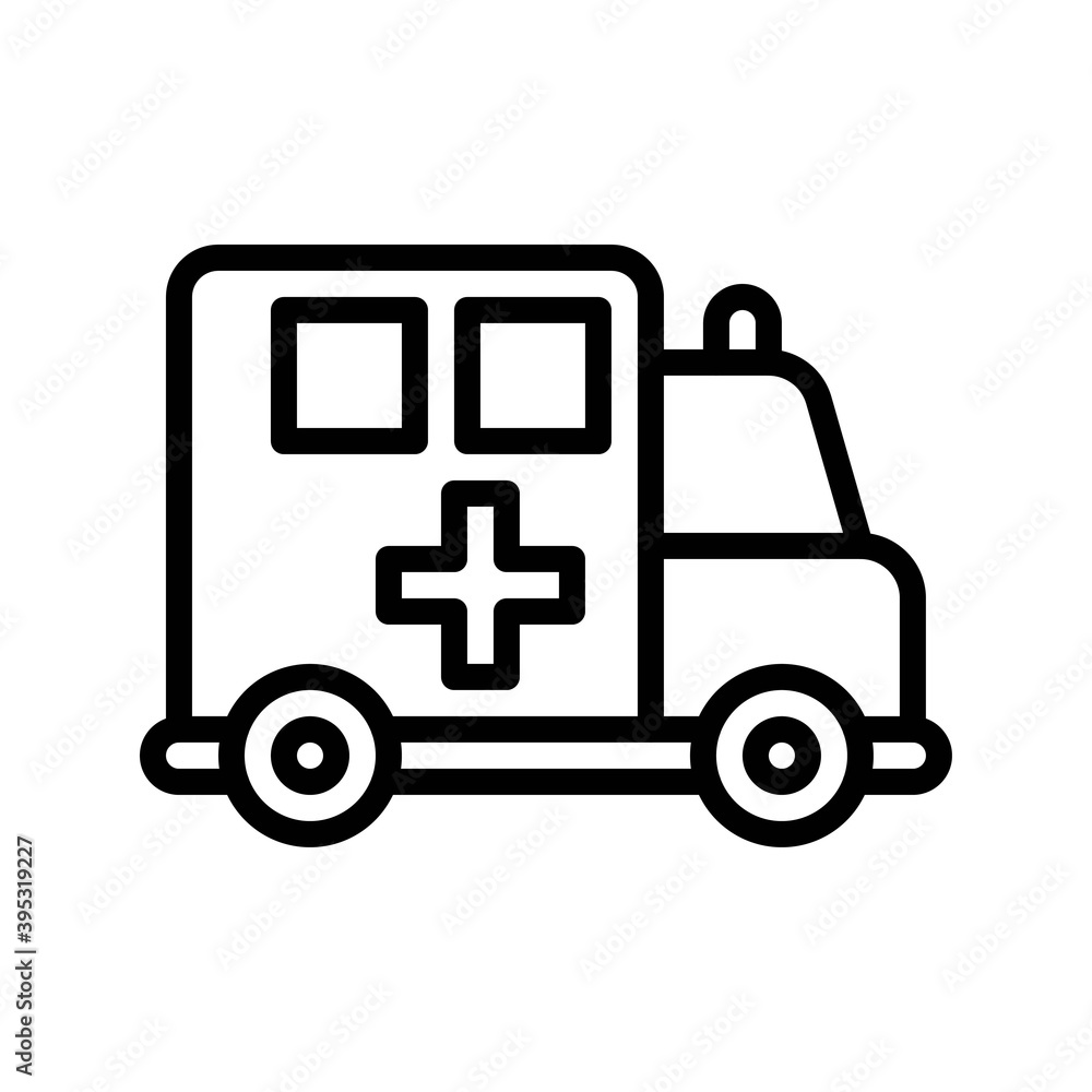 sickness and disease related ambulance van with plus sign vectors in lineal style,