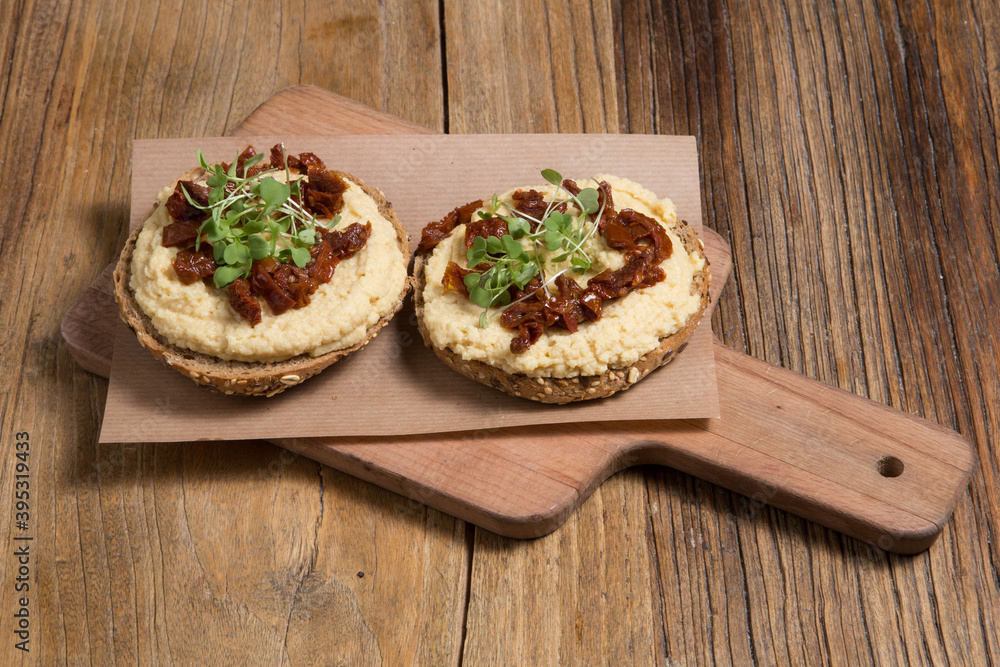 Toast with hummus. Toast with hummus.