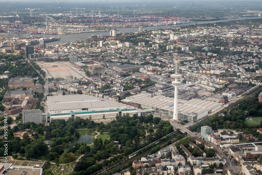 View across Hamburg from the air