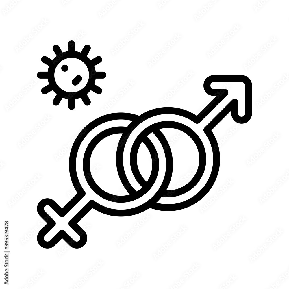 sickness and disease related humen gender sign with virus vectors in lineal style,
