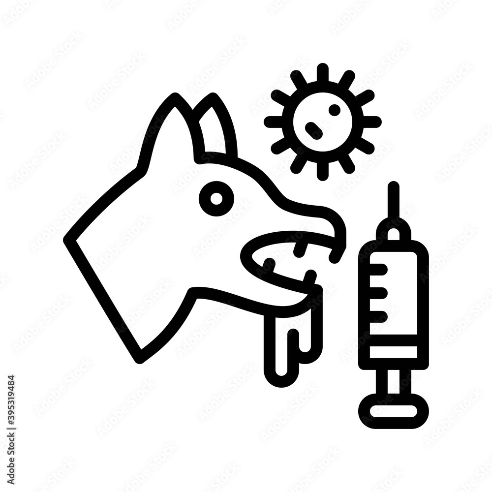 sickness and disease related dog with virus and injection vectors in lineal style,