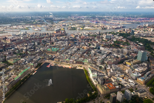 Downtown Hamburg and "Binnenalster" from the air