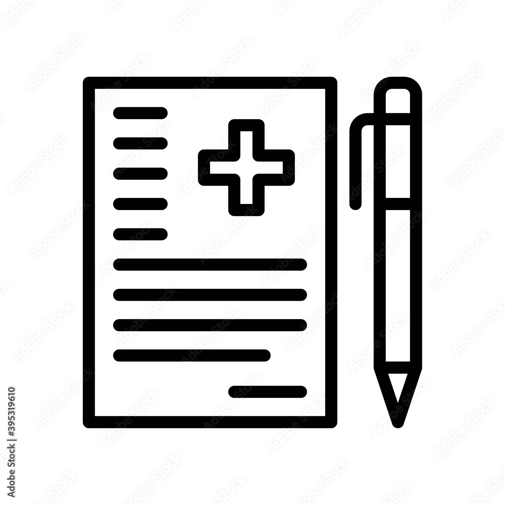 sickness and disease related note pad or medicine pad with pen vectors in lineal style,