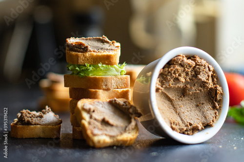pate liver terrine chicken or goose duck meal fresh tasty snack on the table top view copy space food background 
