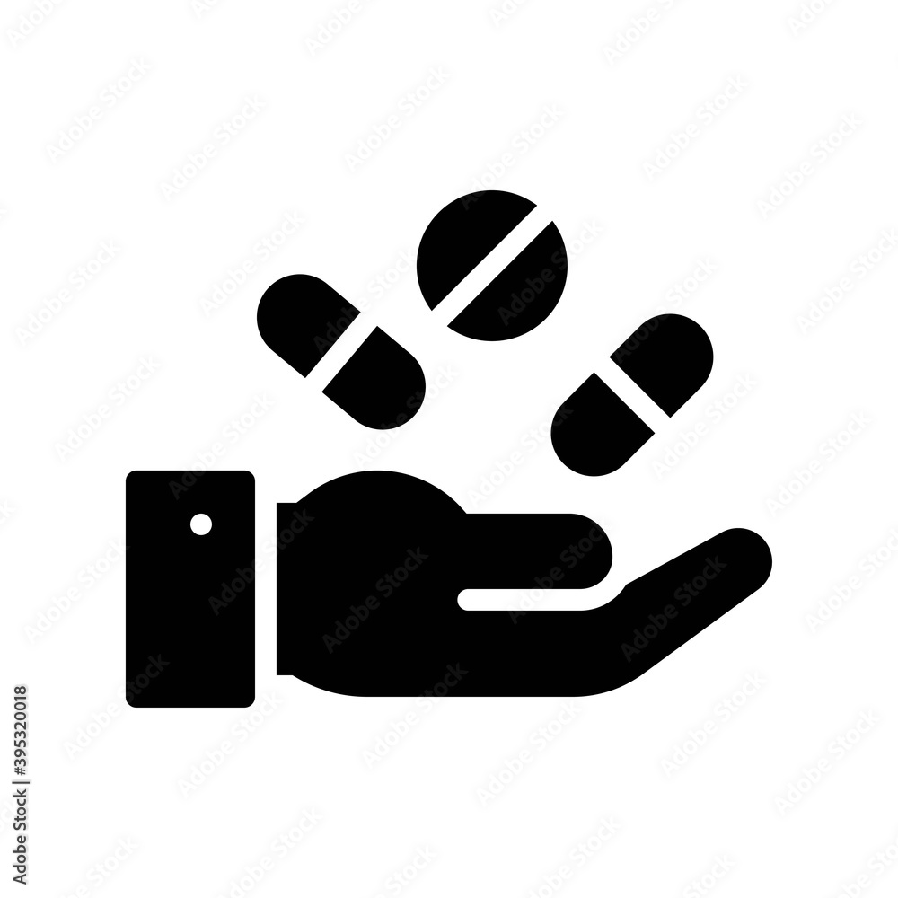 sickness and disease related medicine or pills on had vectors in solid design,