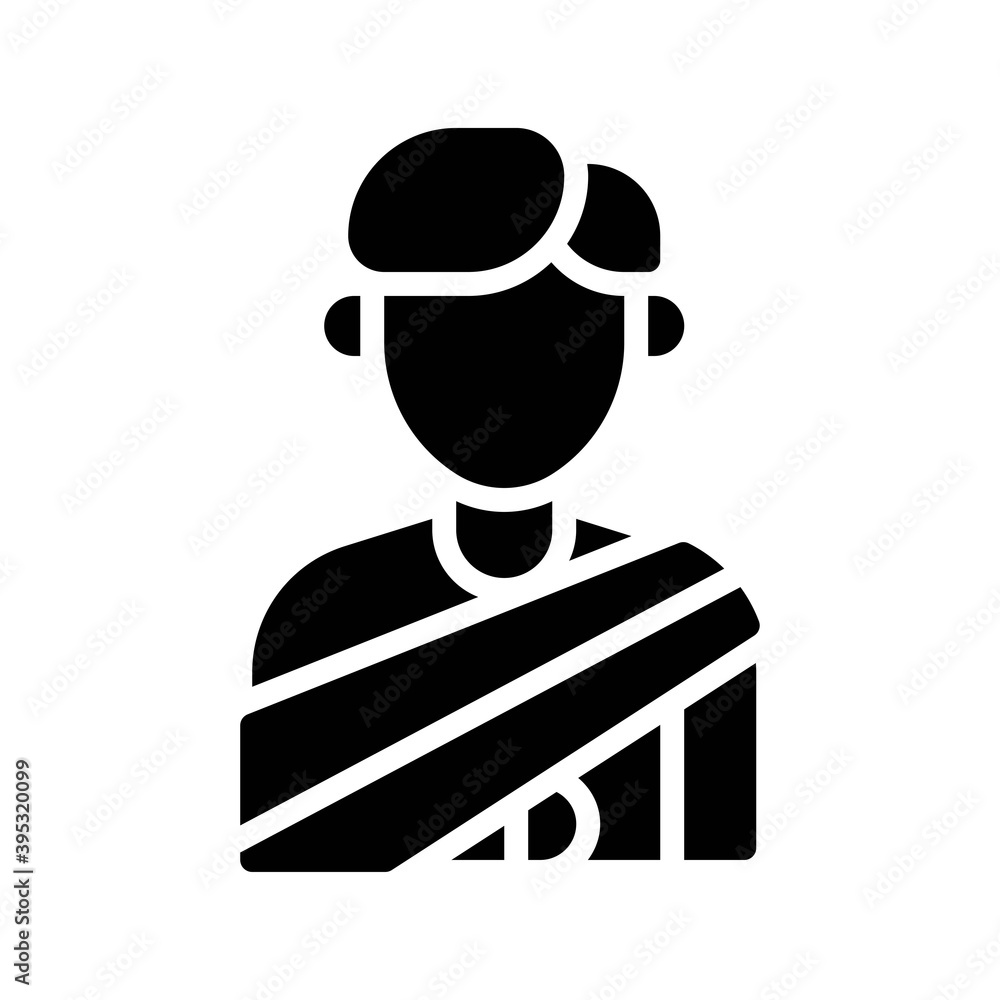 sickness and disease related patient or boy strips on hand injury vectors in solid design,