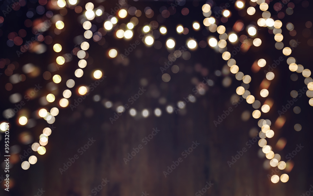 Abstract hanging Christmas, New Year background of fairy lights and dark  blurred bokeh backdrop. Stock Photo | Adobe Stock