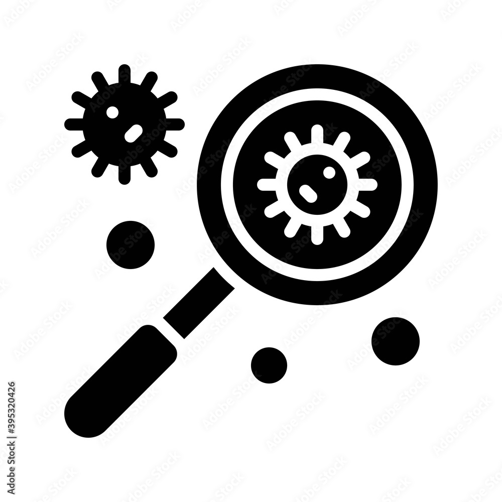 sickness and disease related virus with magnifying glass vectors in solid design,