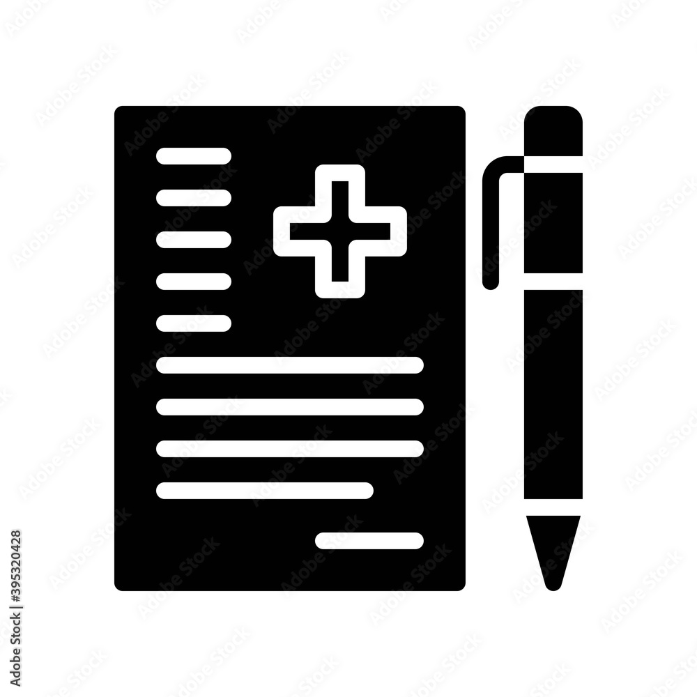 sickness and disease related note pad or medicine pad with pen vectors in solid design,