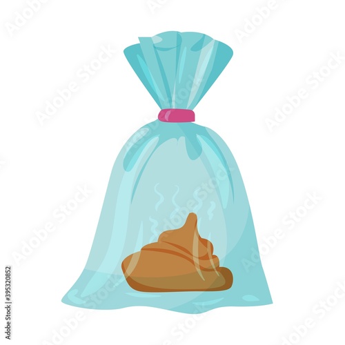 poo in plastic bag. waste bag. Cleaning for a dog on a walk. Accessories for pets. An element from a set of doodles drawn by hand. Isolated illustration on a white background.