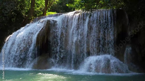Wallpaper Mural 4K video Erawan Waterfall, Kanchanaburi Province Thailand, natural waterfalls, beautiful green forests, Torontodigital.ca
