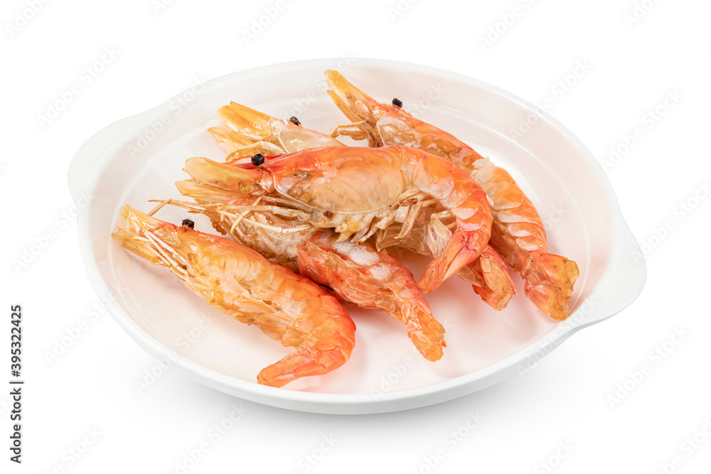 roasted river shrimp common with dish isolated on white background ,grilled prawn ,include clipping path