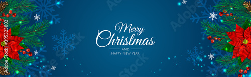 Christmas banner. Background Xmas objects viewed from above. BackgroundMerry Christmas and happy New Year