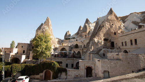 Houses embedded in unusual relief, cavern houses, Goreme, Cappadocia, Turkey