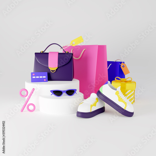 Shopping and retail. Clothes and accessories. 3d render