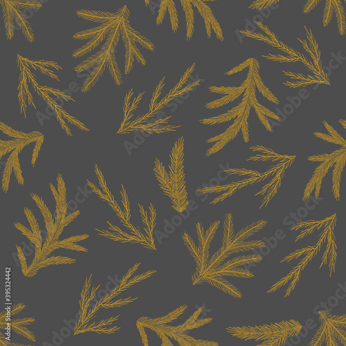 Xmas Seamless pattern with Christmas Tree Decorations  Pine Branches hand drawn art design vector illustration.