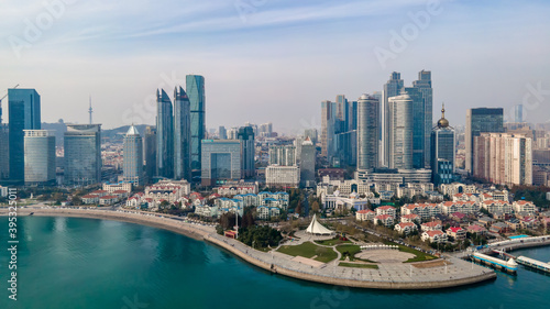 Shandong Qingdao city coastline aerial photography