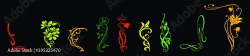 set of decorative art nouveau. cartoon icon design template with various models. vector illustration isolated on black background