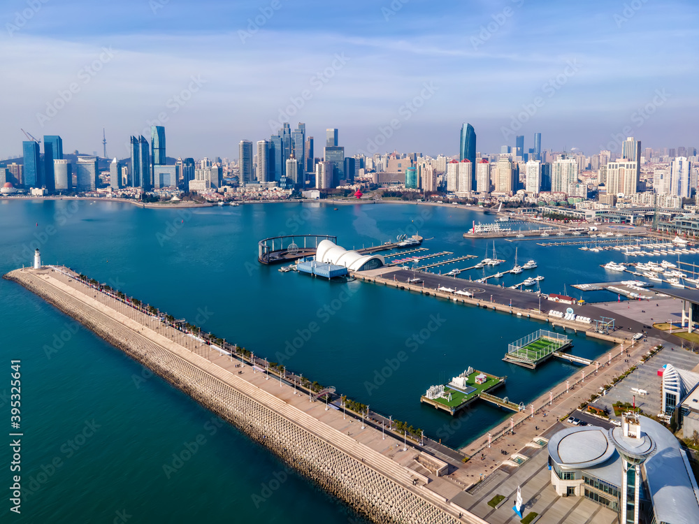 Fototapeta premium Shandong Qingdao city coastline aerial photography