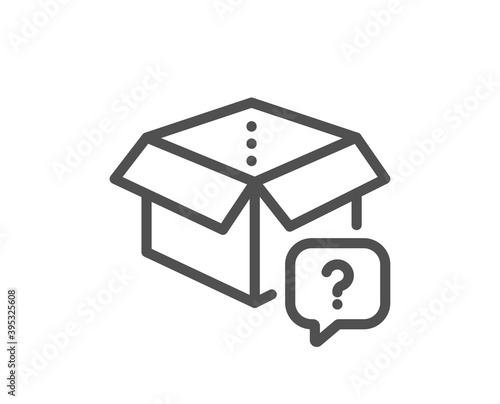 Secret package line icon. Unknown delivery box sign. Question mark symbol. Quality design element. Linear style secret package icon. Editable stroke. Vector