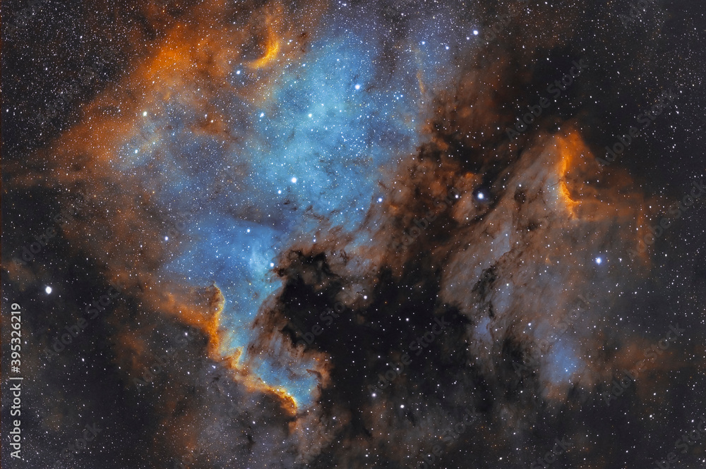 North America and Pelican nebula in hubble palette SHO