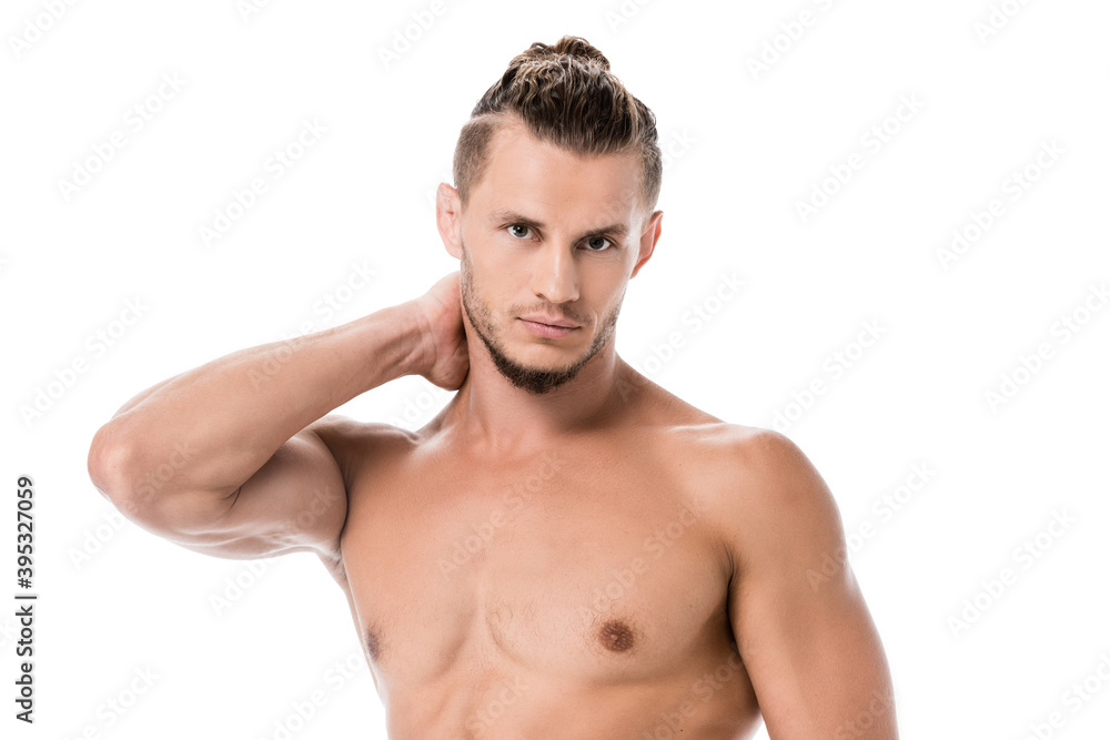sexy shirtless man posing isolated on white, stock image sexy shirtless man posing isolated on white, stock image