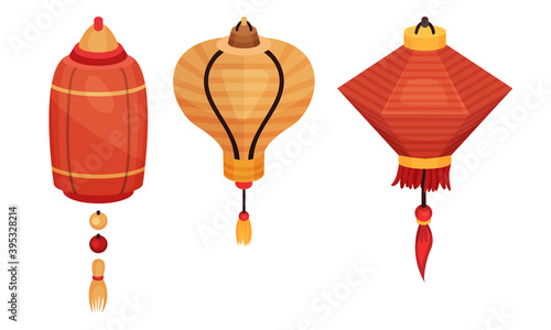 Paper Chinese Lantern as Festive Luminaria Vector Set