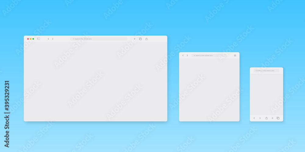 Web browser window template. Website browser different devices. Vector illustration - obrazy, fototapety, plakaty 