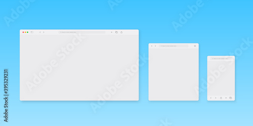 Web browser window template. Website browser different devices. Vector illustration