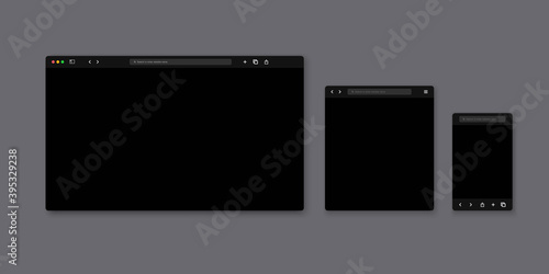 Web browser window template. Website browser different devices. Vector illustration