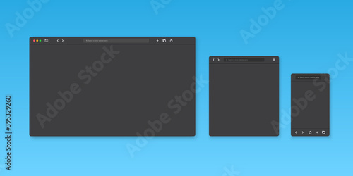 Web browser window template. Website browser different devices. Vector illustration