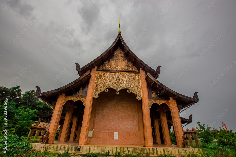 Fototapeta premium The background of a bridge or a walkway to admire the mountain scenery resembles a Phaya Naga mortgage statue, (Wat Phra Bat Phu Pan Kham) in Khon Kaen Province, Thailand.