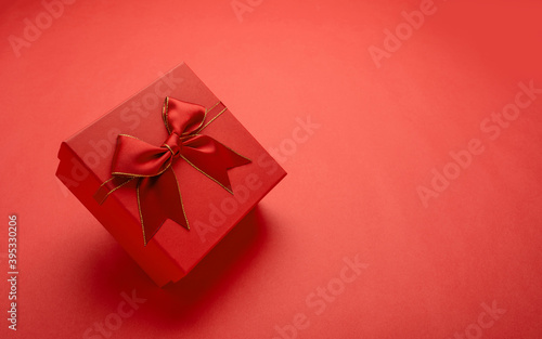 New Year gifts on red background