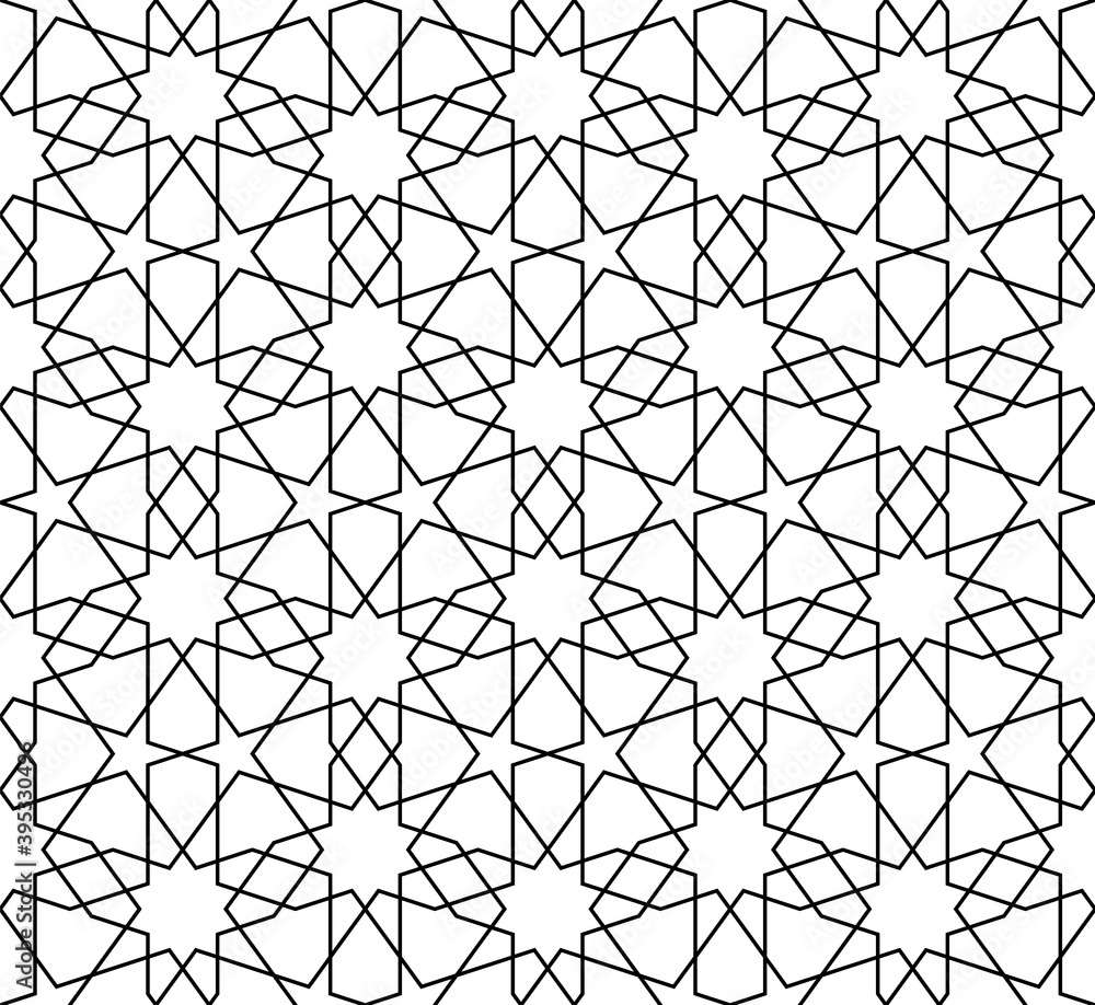 Background seamless pattern based on traditional islamic art.Black color lines. Background seamless pattern based on traditional islamic art.Black color lines.