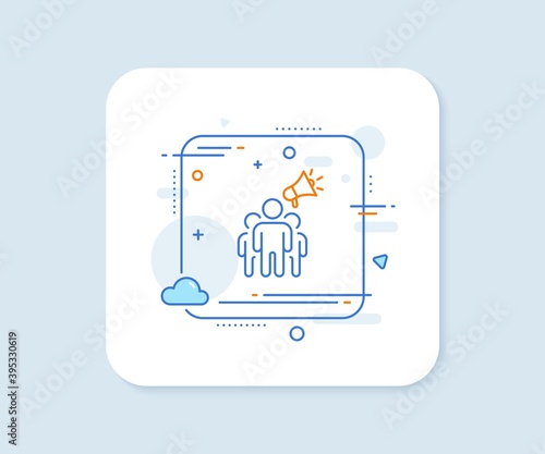 Brand ambassador line icon. Abstract square vector button. Holding megaphone sign. Advertisement device symbol. Brand ambassador line icon. Quality concept badge. Vector